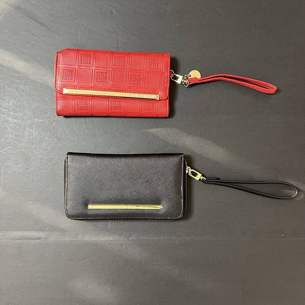 Steve Madden Logobar Trifold Embossed Red & Black Wallet Wristlet Lot Of 2